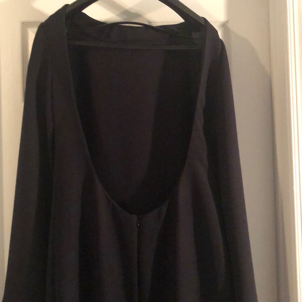 Simple &Elegant Black Evening Dress w/Bell Sleeves